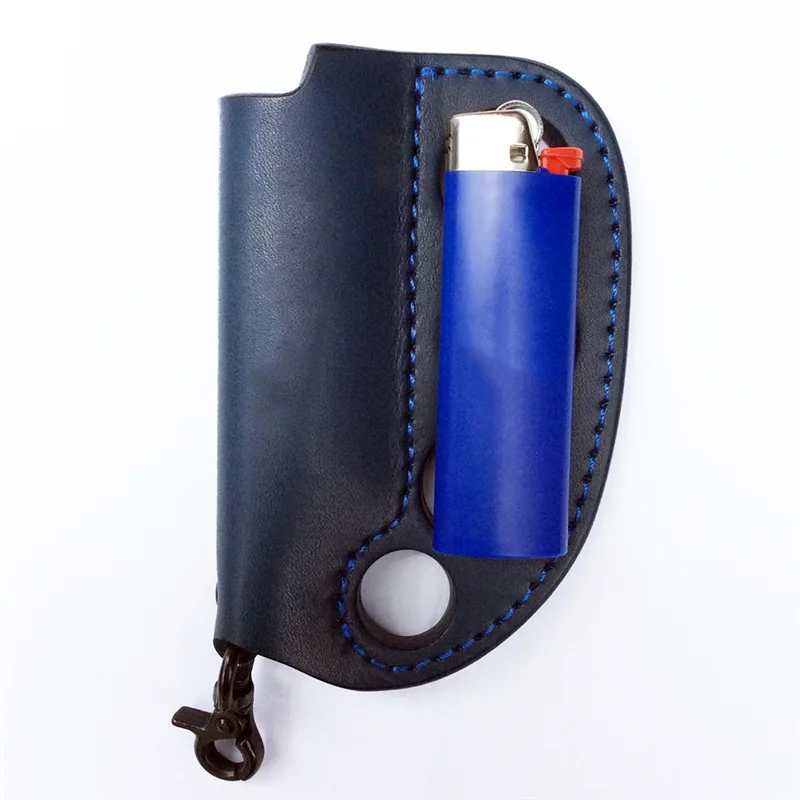 Outdoor Camping Self-defense Lighter Storage Leather Case, Portable Multi-purpose Fighting Keychain