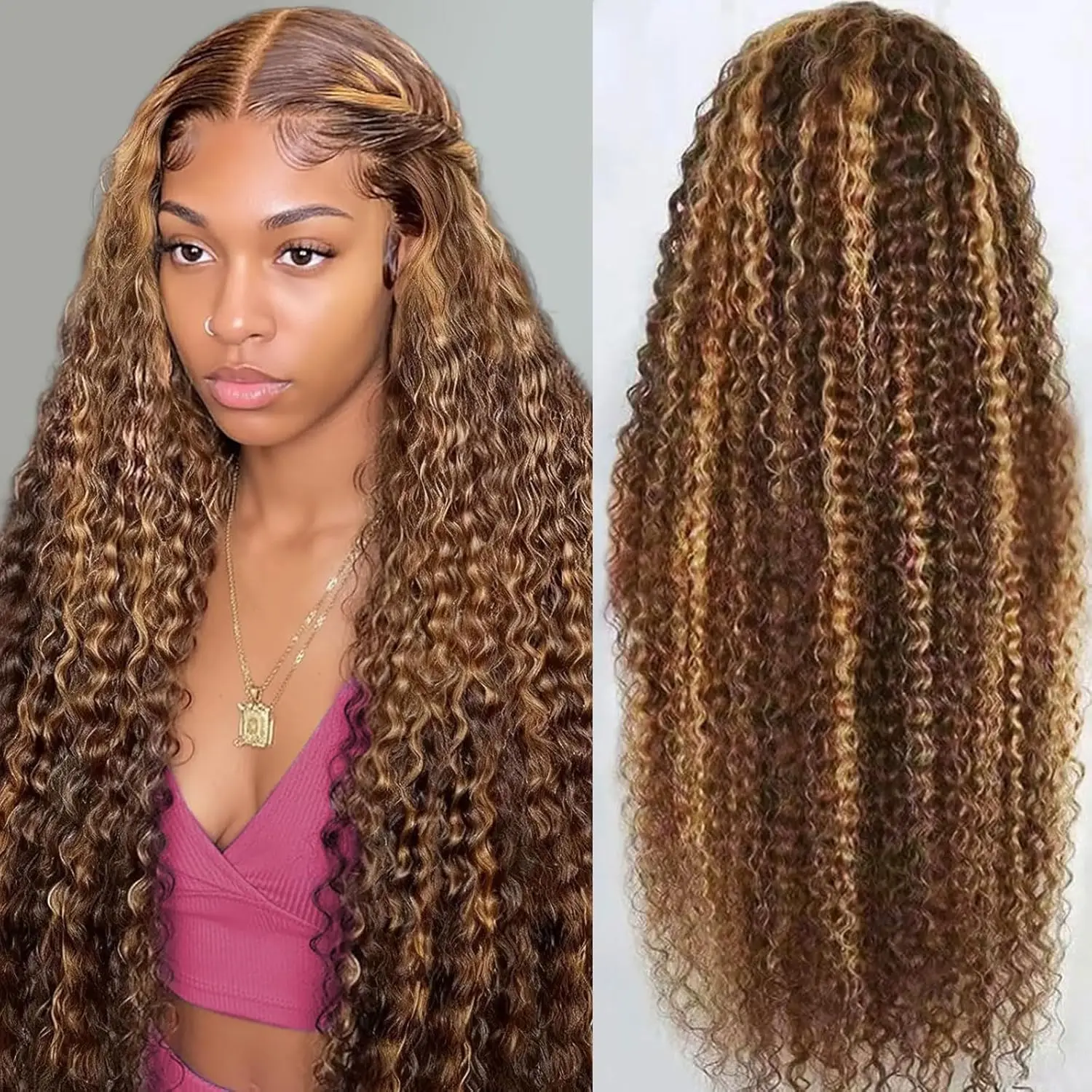 

30 36 inch Highlight Deep Wave 13x6 Hd Lace Frontal Wig Human Hair 200% Density 4/27 Ombre Honey Blonde Water Wave Curly Wigs