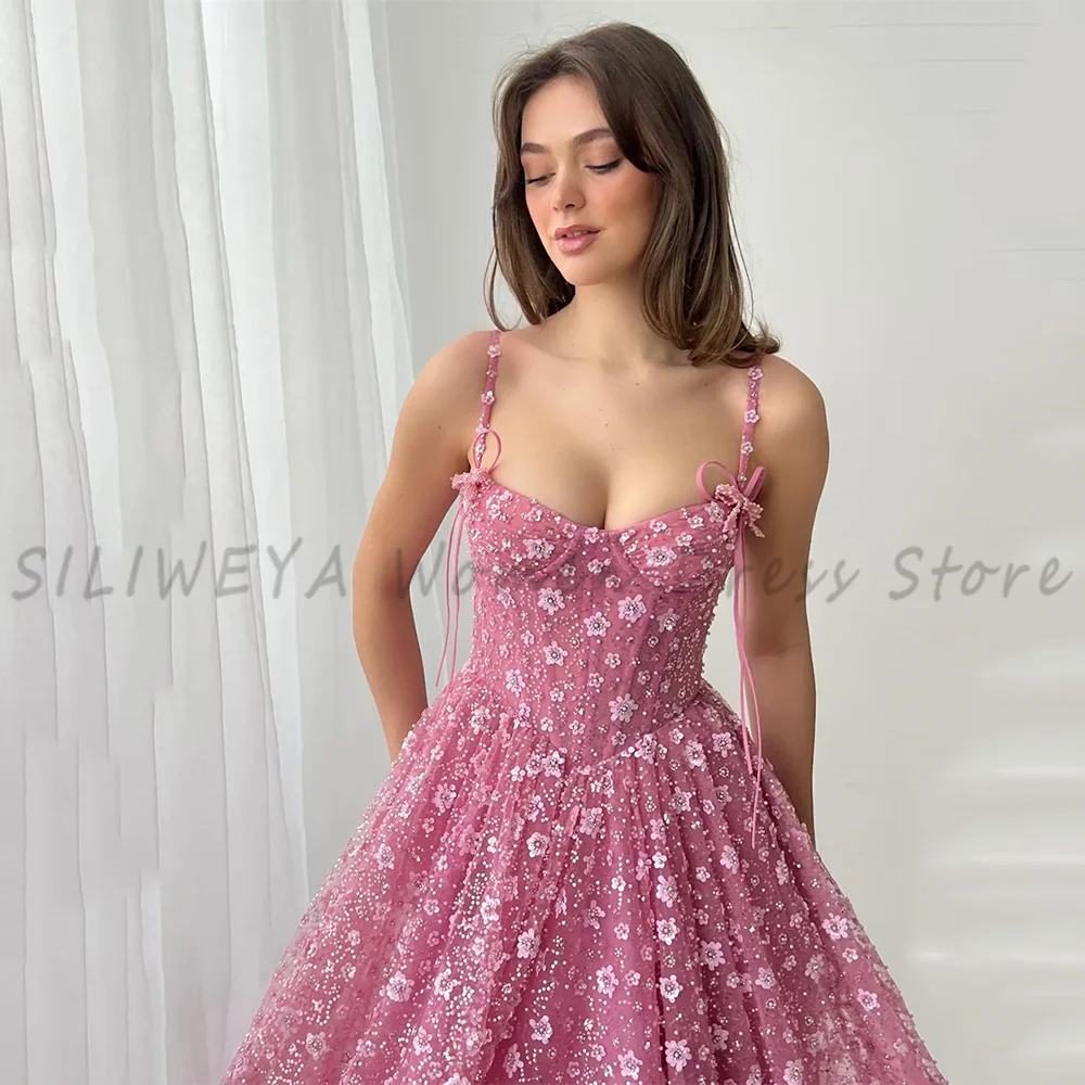 Novo luxo flor tule cinta de espaguete sem mangas vestido de noite high-end personalizado elegante uma linha vestidos de festa de casamento longos