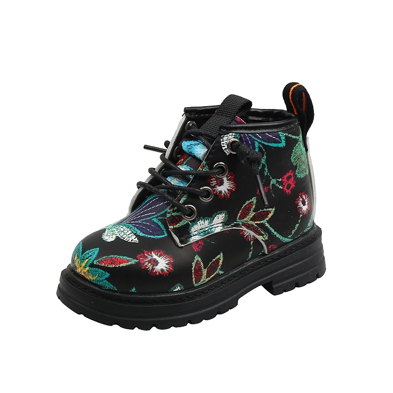 Toddler Kids Martin Boots Flower Graffiti Autumn Fashion Children Short Boot 21-30 Round Toe Comfy Pu Leather Boys Girls Shoes