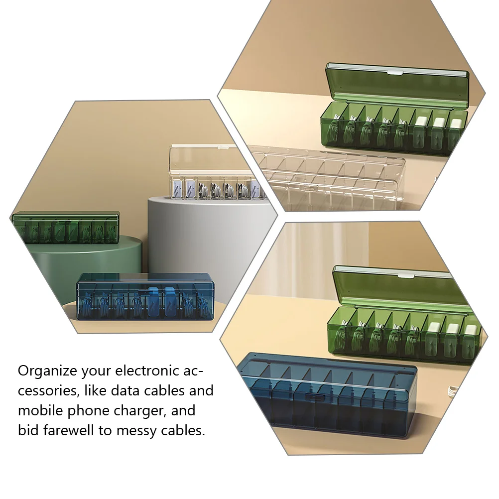 

2Pcs Organizer Box Pet Material 8 Compartments USB Cord Cable Storage Easy Carry Find Replace Jewelry Earrings Rings