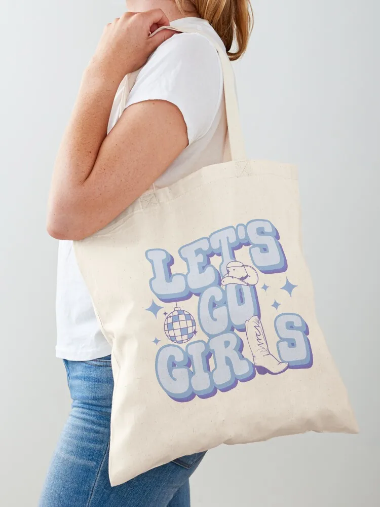 

Blue Let's Go Girls Cowboy Boots Cowgirl Hat Bachelorette Party Tote Bag reusable grocery bags large size bags cloth bag woman