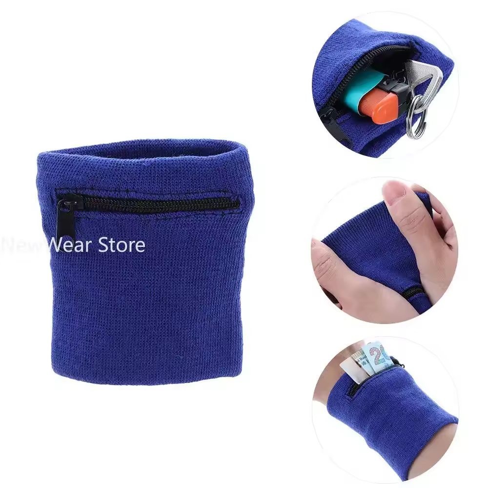 1PC Sports Wristband Purse Bag with Zipper Wrist Protection Absorbent Sleeve Towel Band Outdoor Running Travel Bike Key Pocket