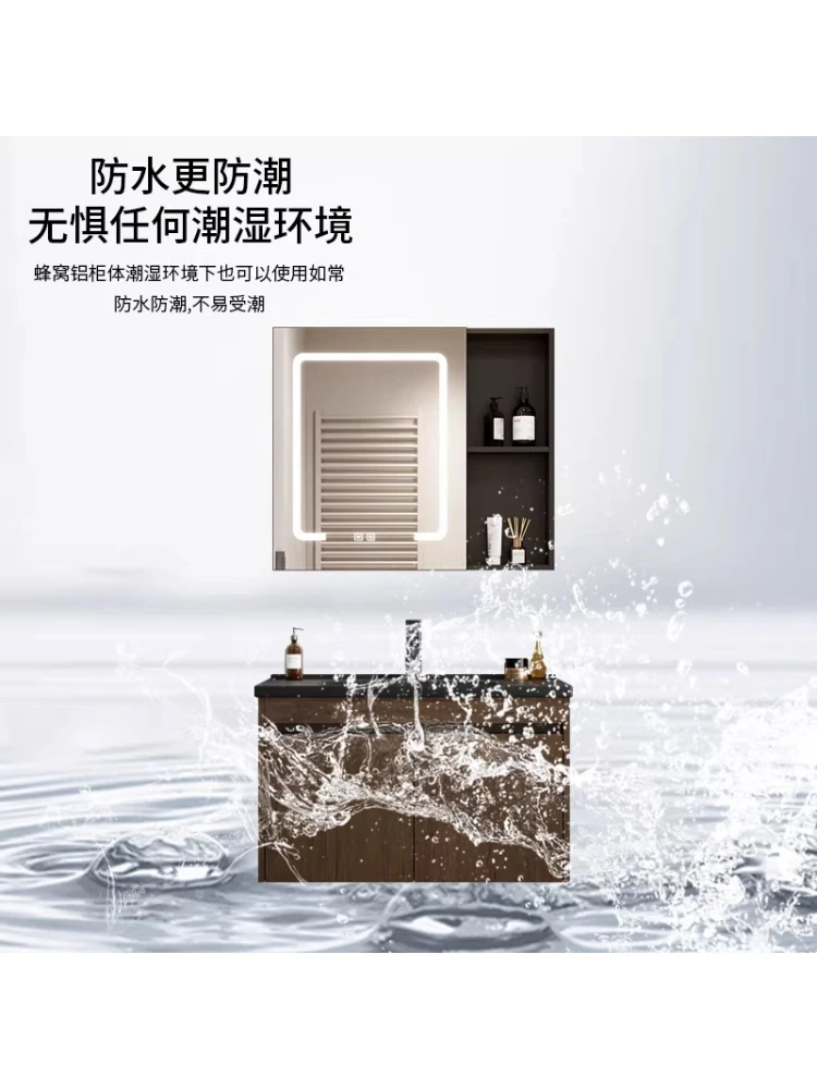 

Комплект мебели для ванной комнаты из орехового дерева: тумба с интегрированной керамической раковиной