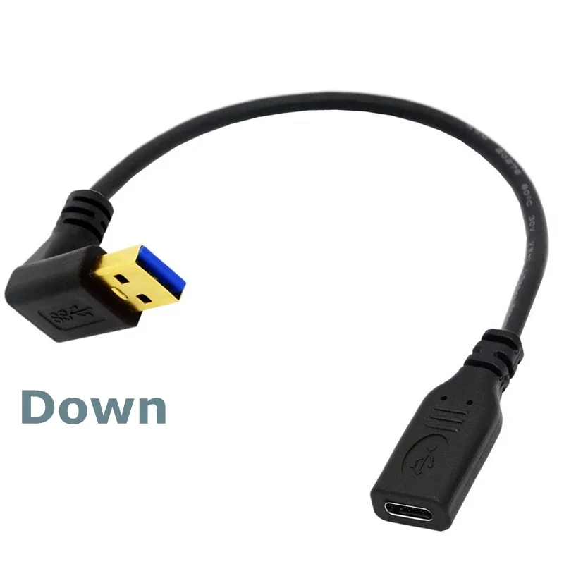 Interfaz chapada en oro 5Gbps USB 3,1 tipo C hembra a ángulo de 90 grados Cable adaptador de puerto USB 3,0 macho para teléfonos Macbook Android