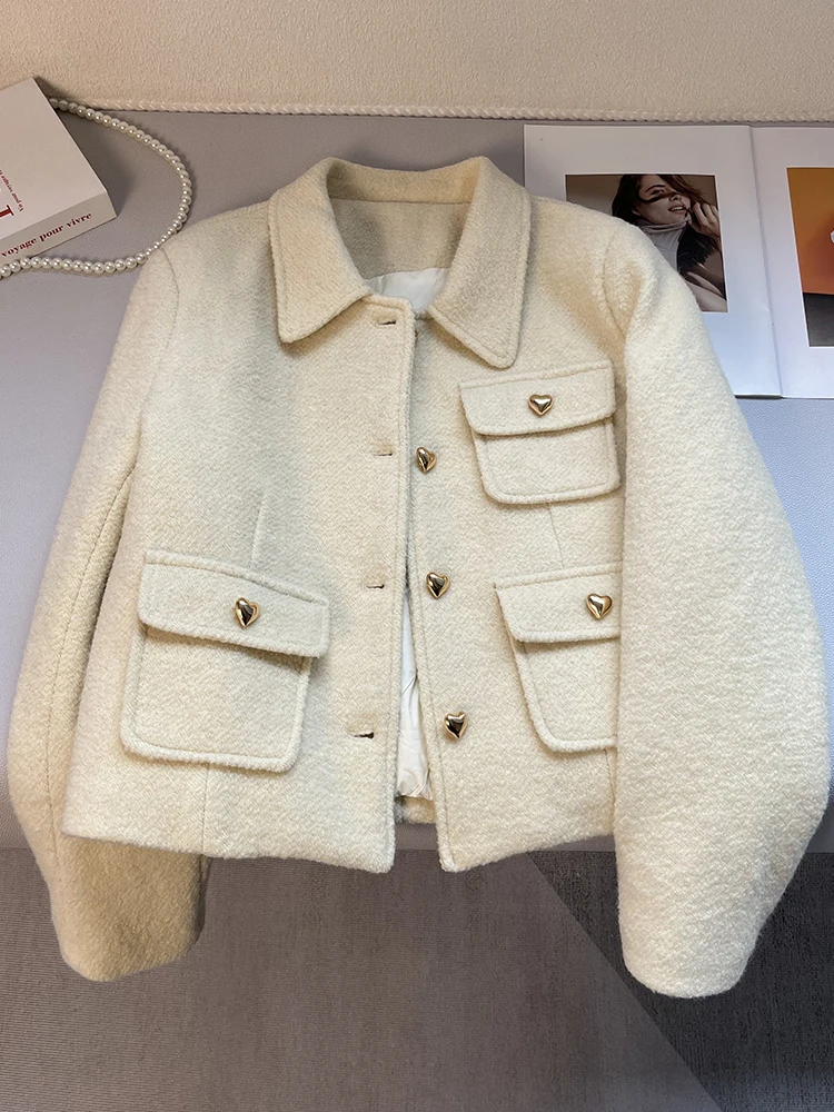 Chaqueta de plumón francesa de invierno para mujer, abrigos sencillos y gruesos con solapa, Top de viaje de Color sólido a la moda
