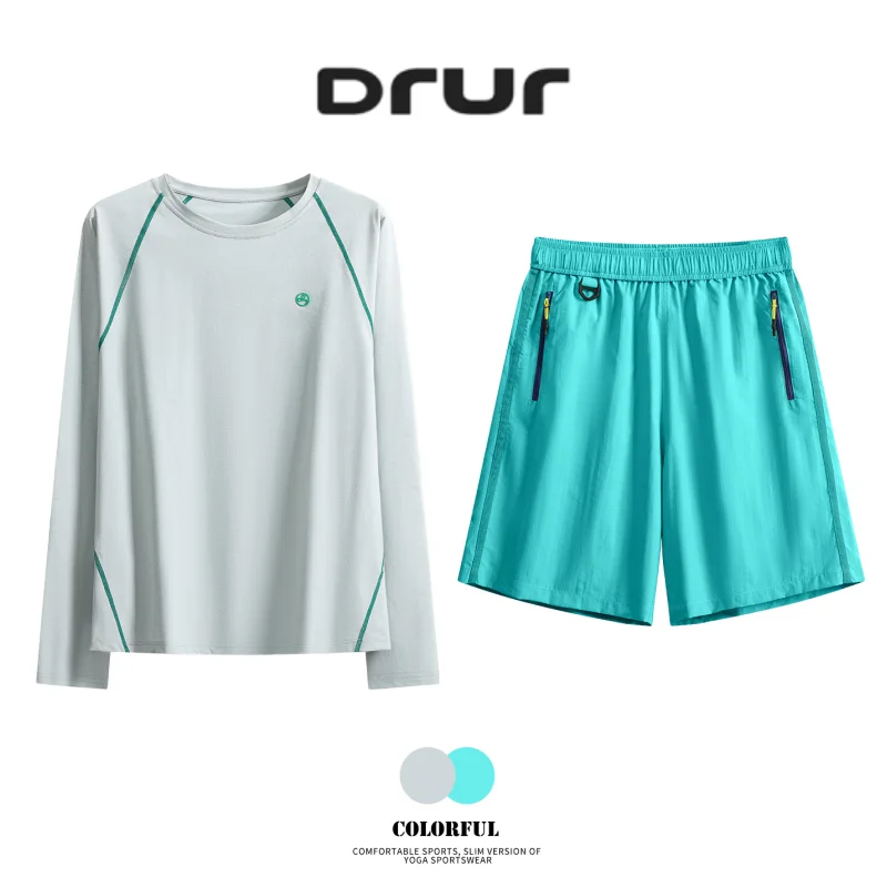 

Спортивный костюм DRUR 2026 в американском ретро-стиле для женщин: комплект из 2 предметов – топ с длинным рукавом и шорты с карманами на молнии