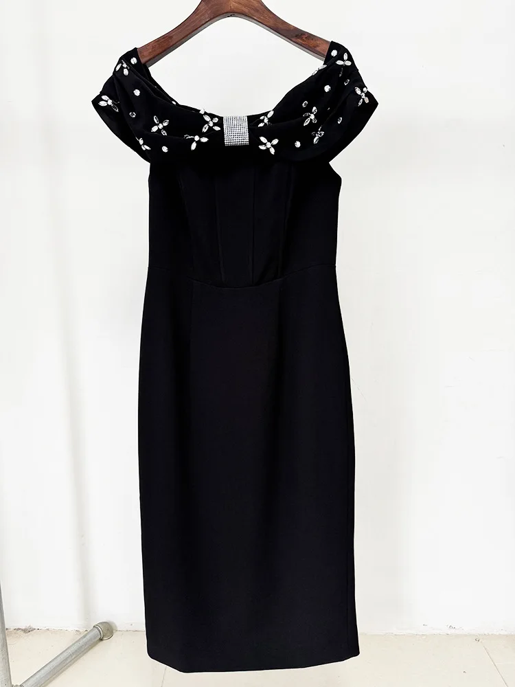 النمط الفرنسي الأنيق الاجتماعي الماس خارج الكتف مثير فساتين طويلة عالية الخصر سليم صالح Bodycon فستان الحفلات المسائية للنساء