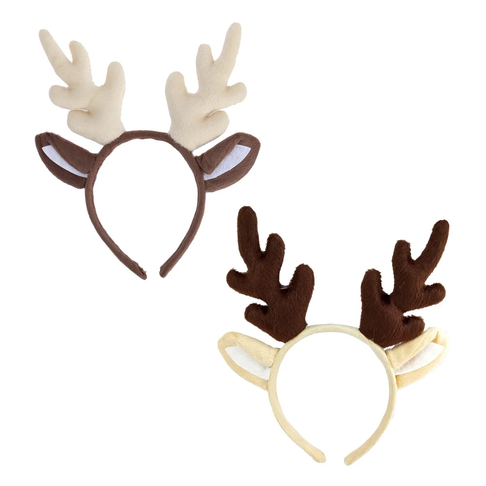 

2 Pcs Festive Antler Headbands Baby Hair Ties Xmas Party Hoops Crafts Deer Horns