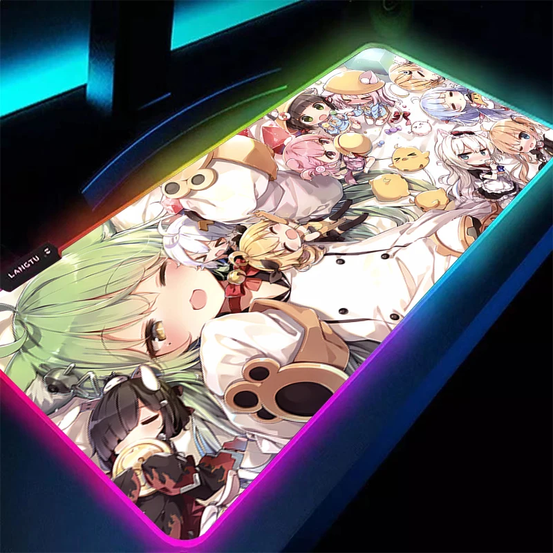 Alfombrilla de ratón para Gamer LED, alfombrilla de escritorio de chica Sexy de Anime, Azur Lane, alfombrilla para teclado de mesa bonita y moderna, alfombra RGB para ordenador portátil, alfombrilla para ratón para juegos