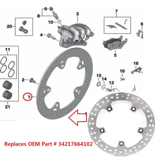 Imagen 1 del producto Rotor de freno de disco de freno trasero para BMW F 650GS 700GS 750GS F800GS F800 R/GT/S/ST F850GS/ADV F900R/XR C400GT /X Repl.OE 34217664102