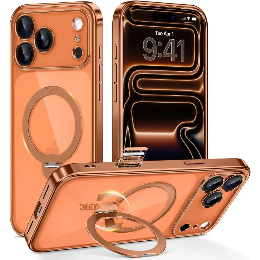

360 Spin Magnetic Stand Phone Case for iPhone 17 Pro Max with Military Protection and Built-in Ring Holder Compatible with Mags