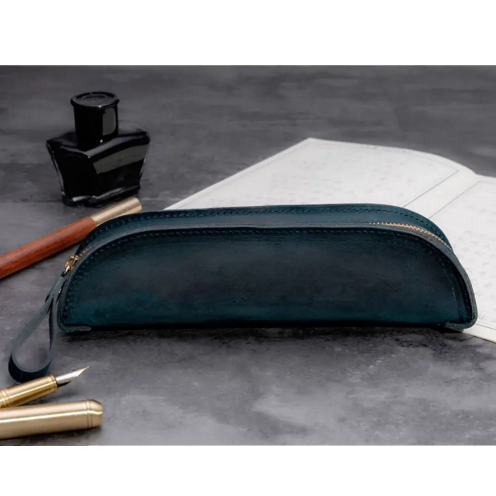 

Stylish Retro Zipper Pen Pouch Holder Case For Fountain Pens Blue Handmade Pen Case For