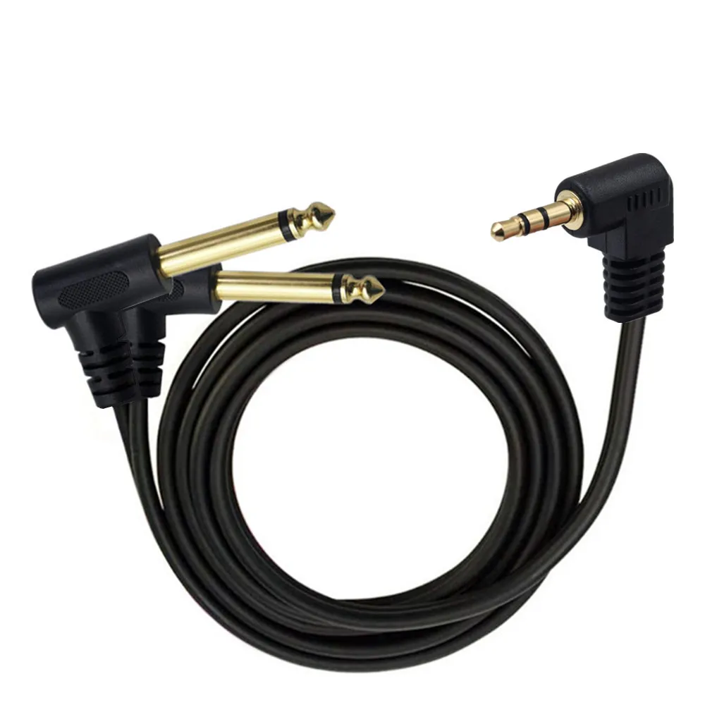 3.5mm 1/8 inch TRS Stereo male Jack to Dual 1/4 6.35mm Male Plug Mono TS Right Angle Audio Y Splitter Cable High Quality