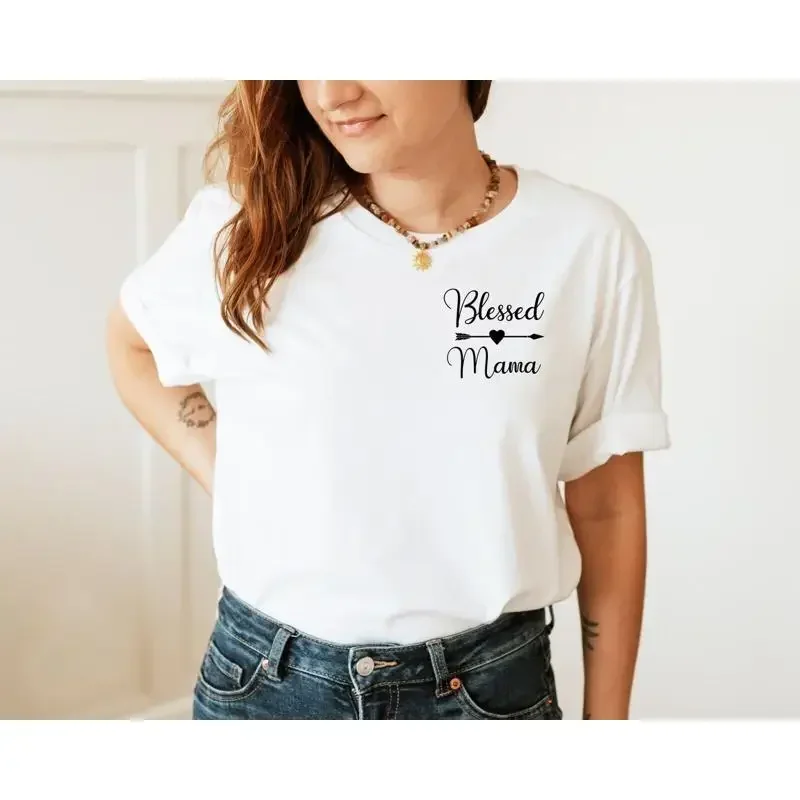 Blessed Mama Pocket T Shirt Minimalist Life Birthday Mothers Day Pregnancy Announcement Cute Mom