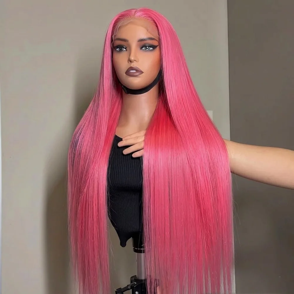 200 Density Pink 13x6 Hd Straight Lace Front 100% Human Hair Wigs 30 Inch Pink Lace Front Wig Human Hair For Black Women Pre Plucked