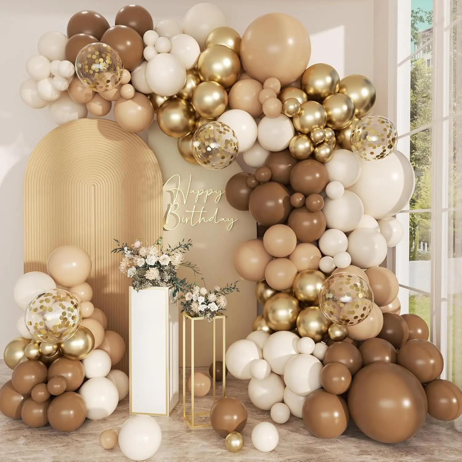 Boho Brown Blush Tan Neutral Latex Balloons Arch Kit for Teddy Bear Babyshower Jungle Safari Wild One Birthday Party Decoration