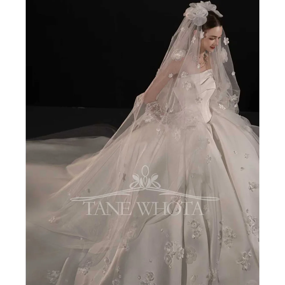 Strapless Sleeveless Wedding Dress Appliques Ball Gown Customizable Vestidos De Boda