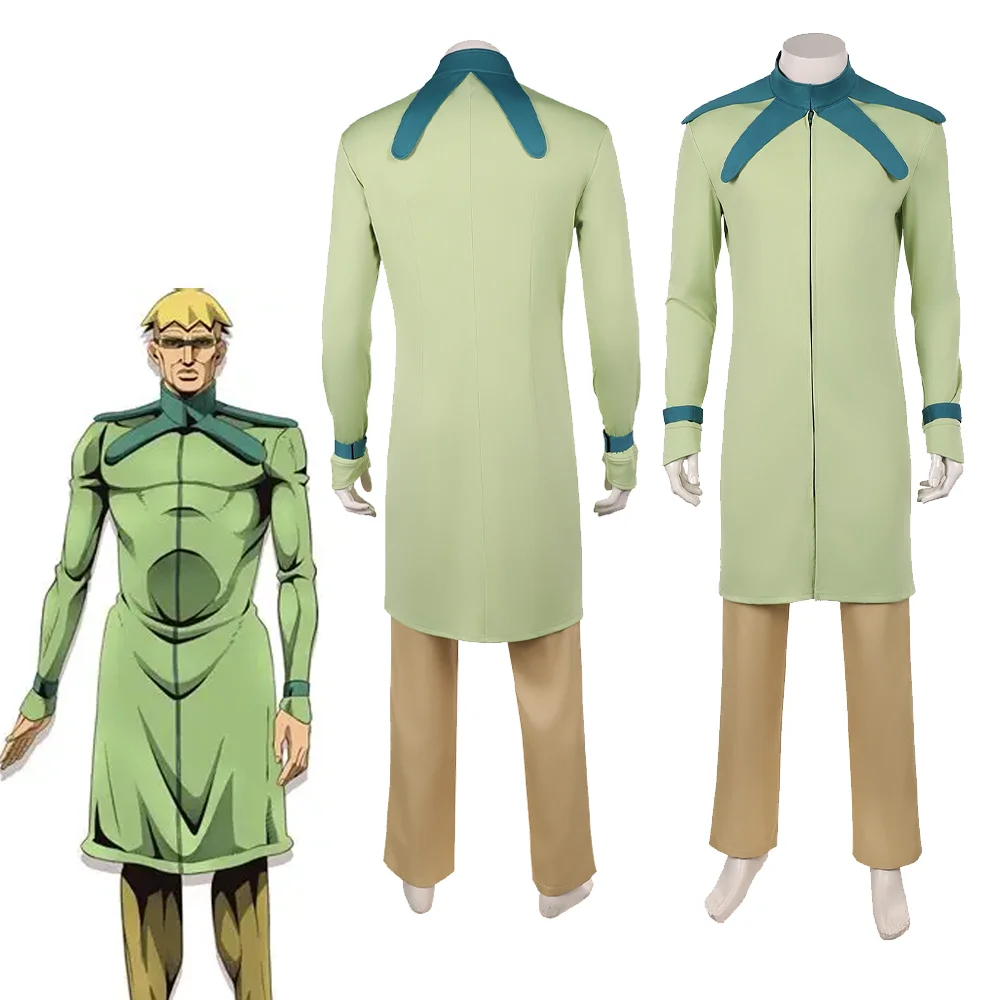 Steven Steel Cosplay Costume JoJo Anime Bizarre Adventure Light Green Tunic Coat Jacket Pants Halloween Carnival Adult Disguise