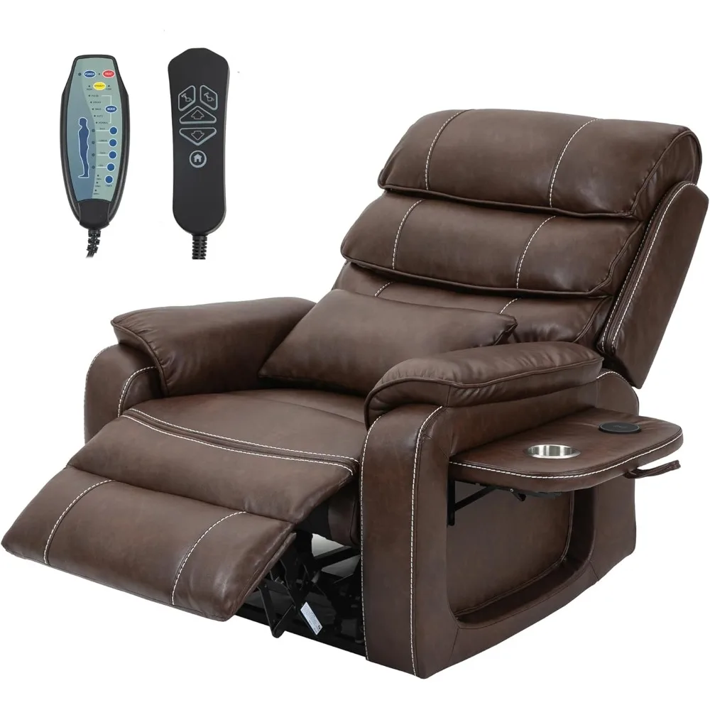 

Power Lift Recliner Chair, Flat Leather Recliners with Massage Heating, Extended Footrest, Wireless Charging Device, Recliner