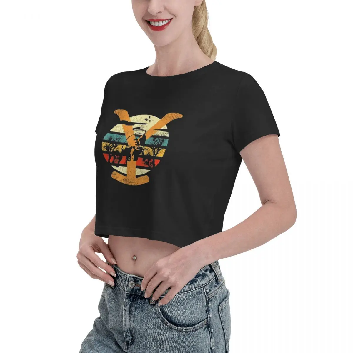 Cowboy Et De Yellowstone Dutton Ranch Tshirt Cartoon Graphic Tees Female Crop Top,Leak navel T-shirt