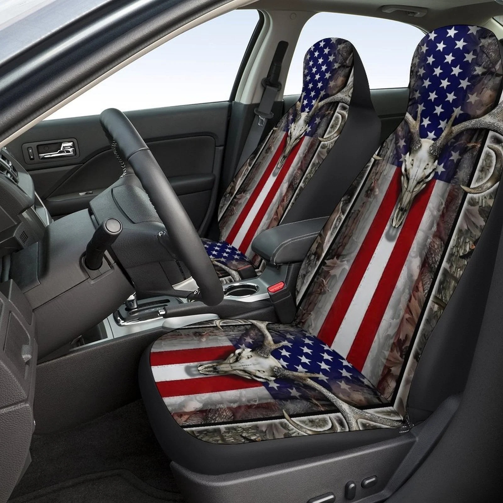 2pcs Of Vintage Flag Skull Print Car Covers, Breathable And Non-Slip, Front Covers For Cars.