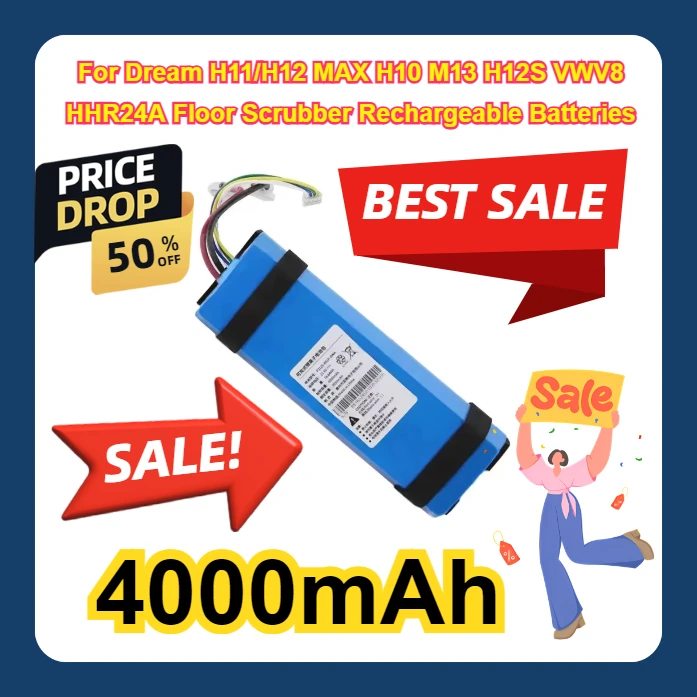 

4000mAh For Dream H11/H12 MAX H10 M13 H12S VWV8 HHR24A Floor Scrubber Rechargeable Batteries