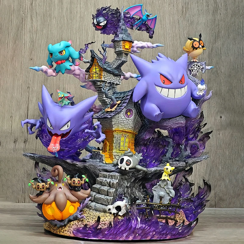 New 30cm Pocket Monsters Anime Gengar Figures Toy Surrounding Statues Ghost Family Bucket Custom Ghost Evolution Group Gk Gift