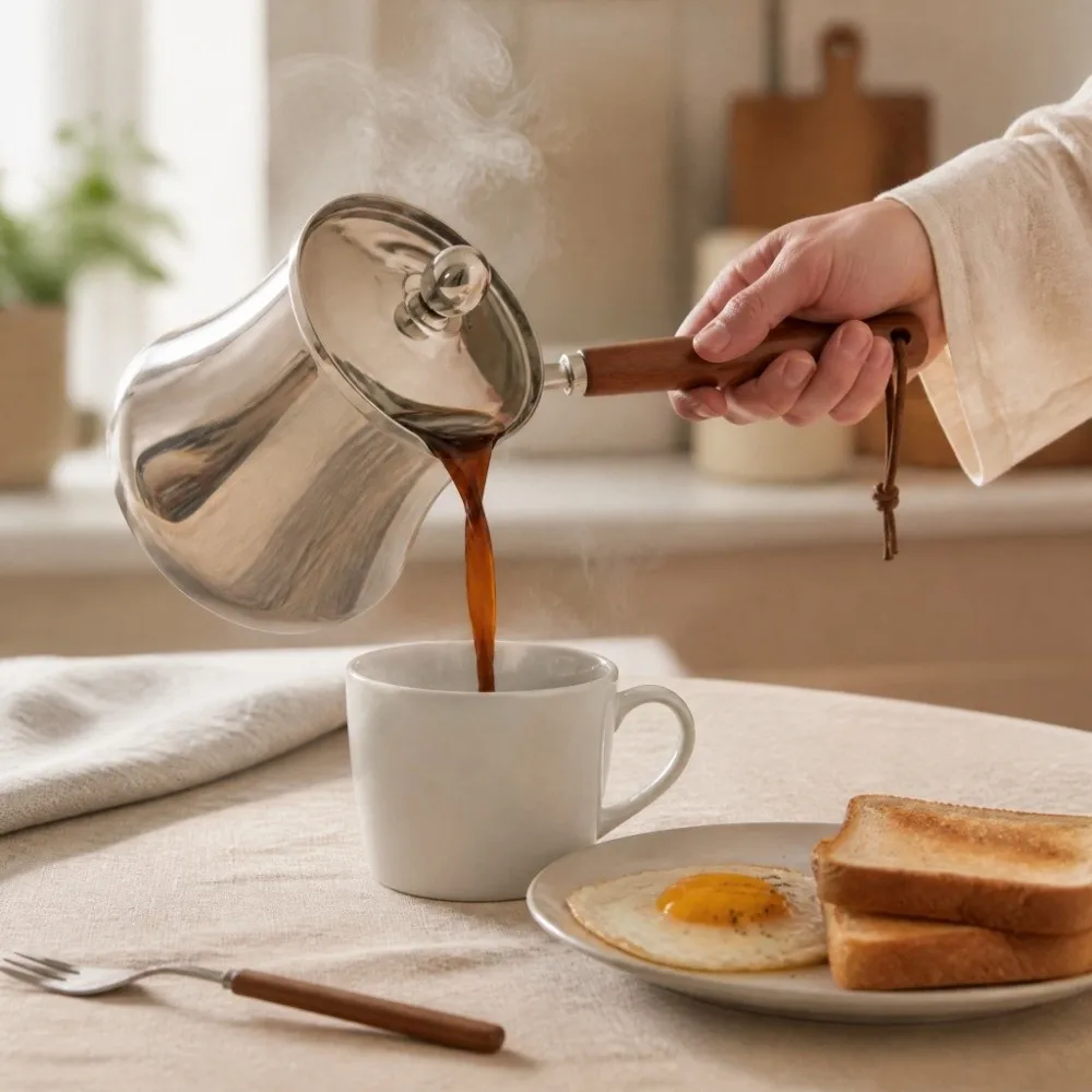 Stainless Steel Turkish Coffee Pot 250/350/550/720ml Long-Handled Milk Tea Pot Spill-Resistant With Lid Butter Warmer