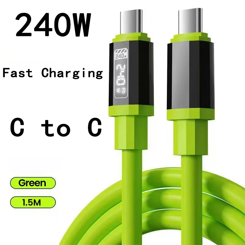 240W PD Digital Display Type-C to Type-C Fast Charging Silicone Cable Quick Charge Cord For Huawei Xiaomi Samsung OPPO iPhone