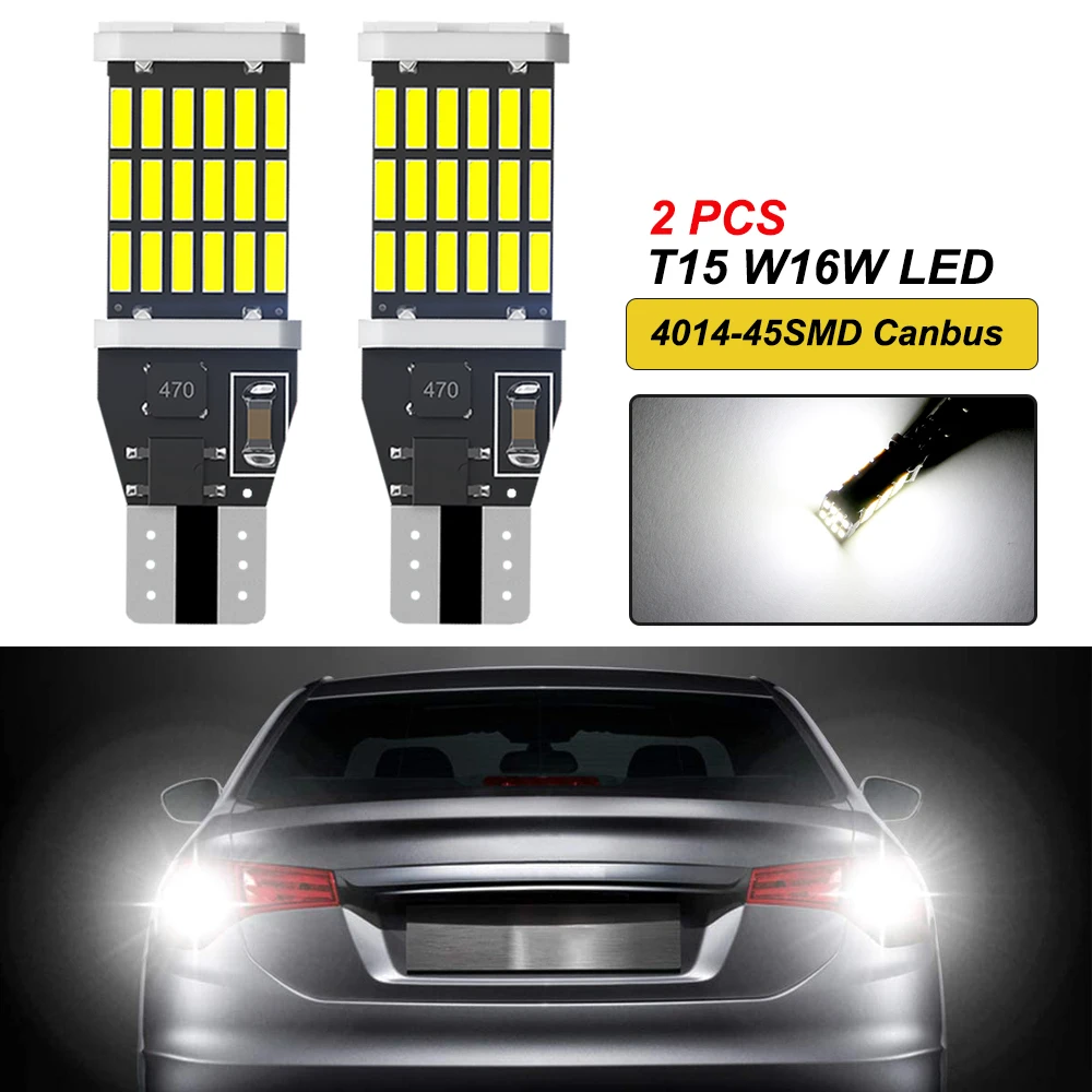 2 PCS T15 W16W 906 922 LED Bulb Canbus Car Signal Reverse Parking Backup Lights Super Bright Lamp 12V/24V 7000K White 4014 45SMD