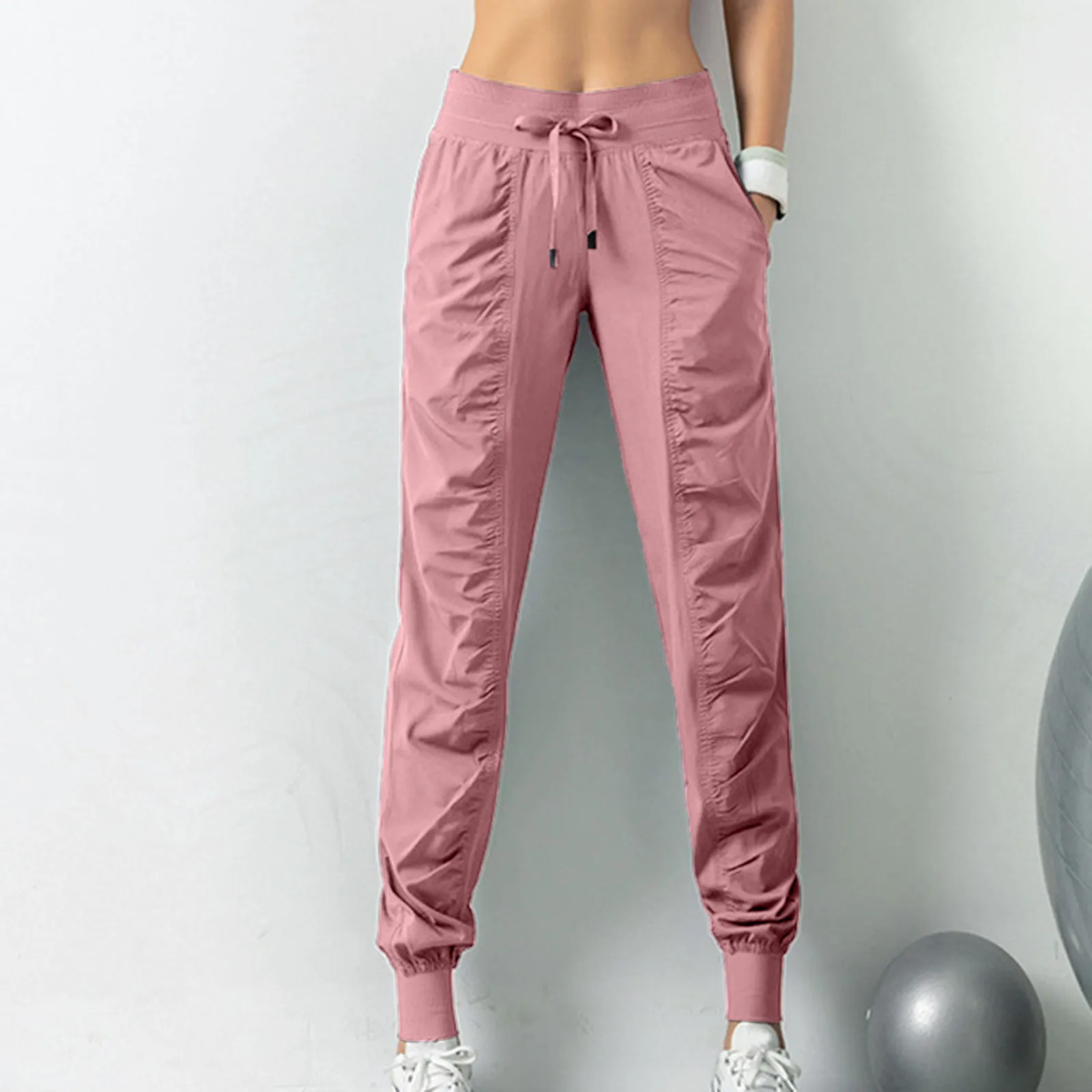 

Ladies Sweatpants Drawstring Running Sport Joggers Women Quick Dry Athletic Gym Fitness High Waist Solid Pockets Exercise Pants