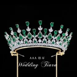 Forest Green CrystalCopper Bridal Tiaras Royal Queen CZ Crown Rhinestone Pageant Diadem Wedding Costume Hair Accessories
