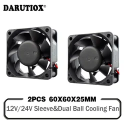 2 Pieces DC 5V 12V 24V 60mm 60x60x25mm Cooling Fan 6025 PC Computer Cooler Fan Axial Fan Sleeve Ball Bearing Industry Fans