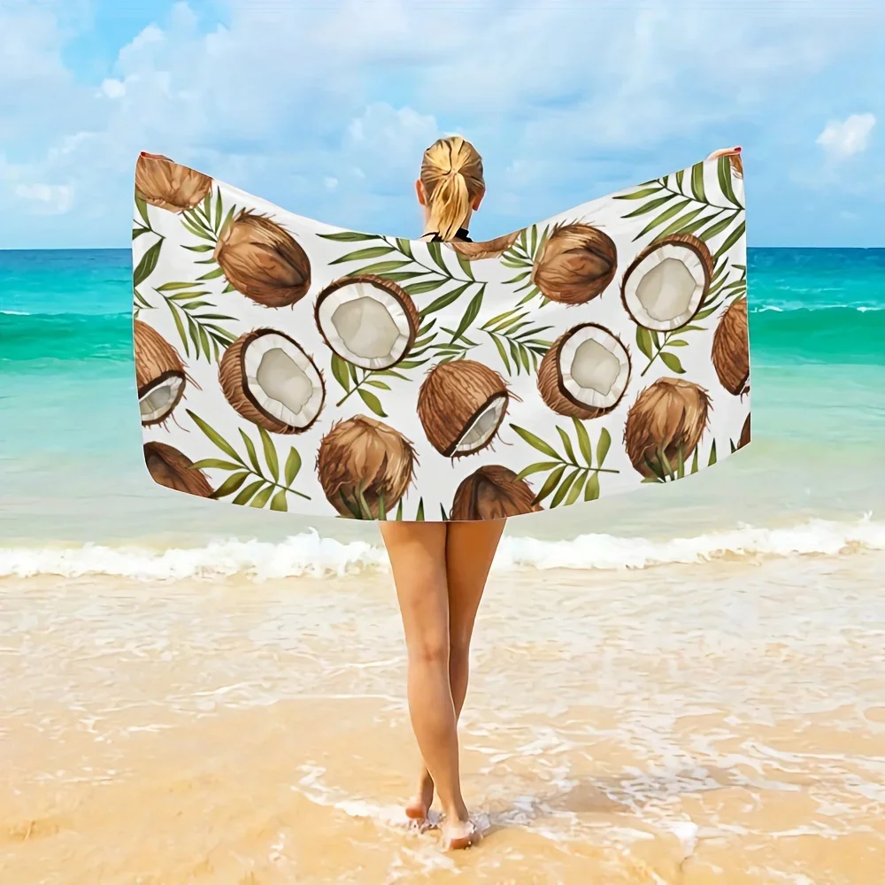 

Пляжное полотенце с принтом кокоса и пальмового листа — мягкое впитывающее полотенце для летних развлечений, тропический дизайн для повседневного использования и комфорта
