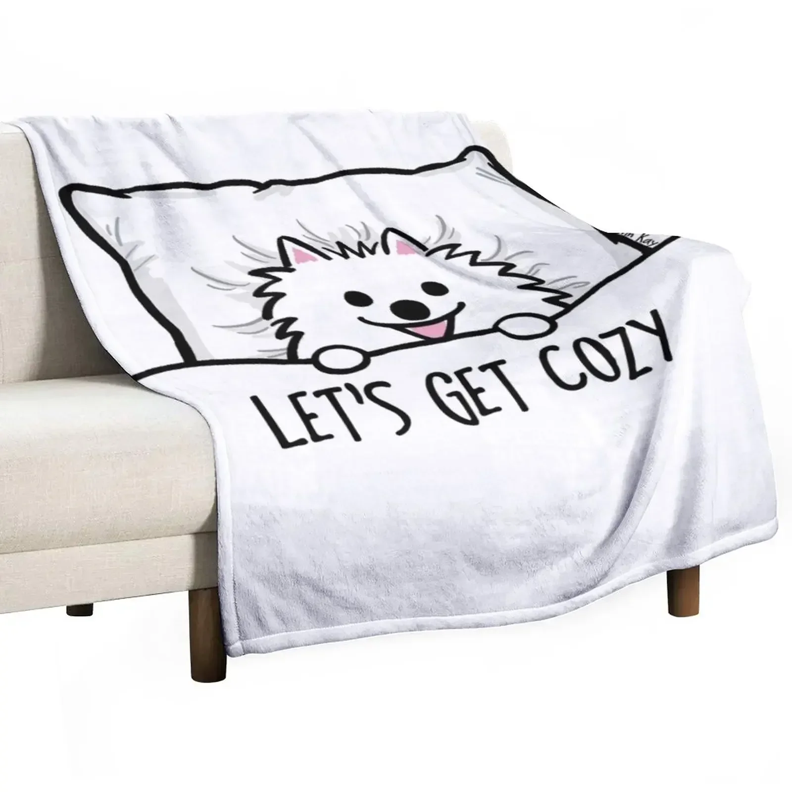 White Pomeranian Tucked into Bed Cute Pom Cartoon Dog Throw Blanket Thermals For Travel Blankets For Baby Camping Blankets