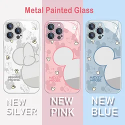 Cute Mickey Minnie Metallic-Color Phone Case For iPhone X XR XS 16 15 14 13 12 Mini 11 Pro Max 7 8 SE 20 Plus Glass Hard Cover