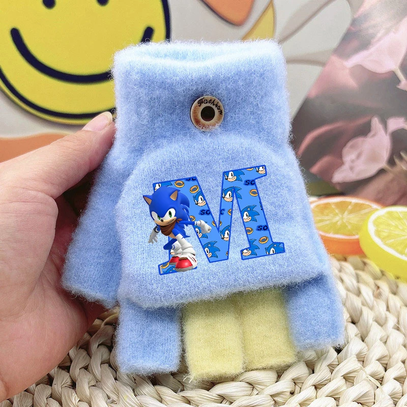 أنيمي سونيكس Kawaii قفازات قطيفة للبنين بنات الكرتون رسالة مطبوعة القفازات الأطفال الشتاء موضة قفازات دافئة هدايا الاطفال #6