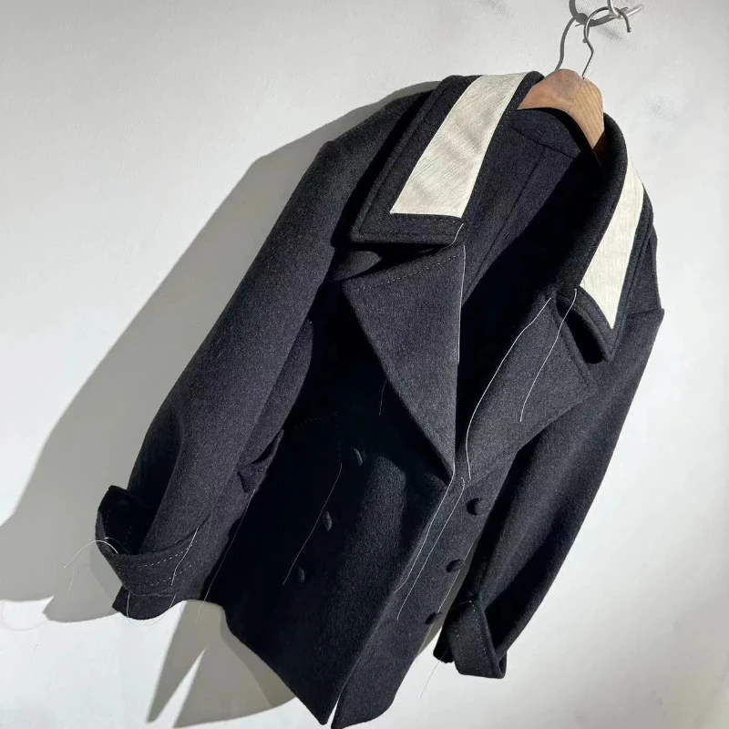 24AW New Wool Cashmere Blend Coat Crash Color Lapel Mid-Length Thickened Jacket Men's Coats Jackets Man Mans Trench Coat