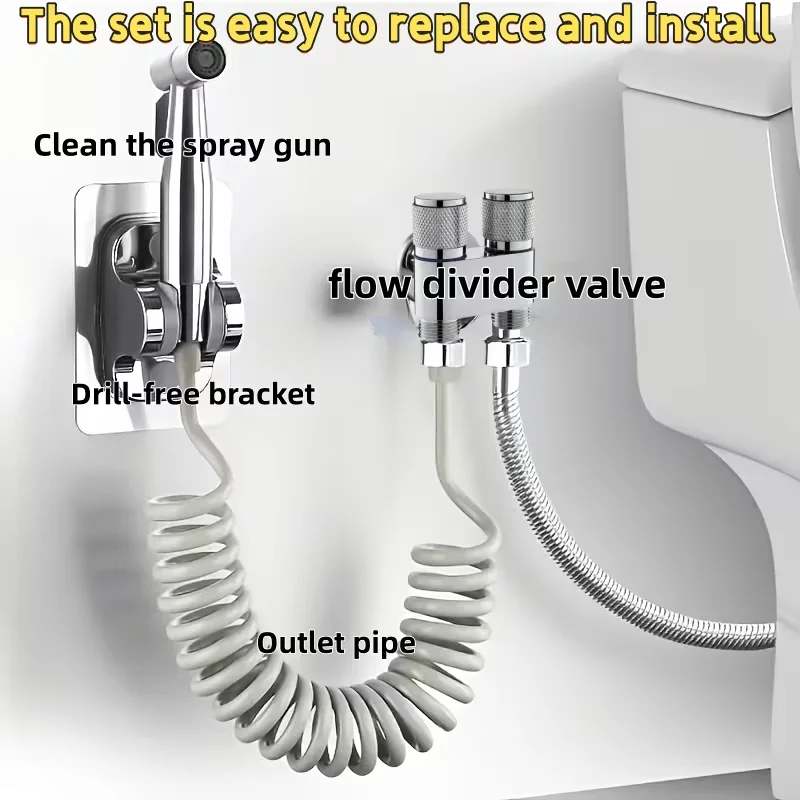 Handheld High Pressure Shower Kit - Stainless Steel Bathroom Cleaning Spray Gun with Hose And Wall Bracket, Self-Cleaning Nozzle