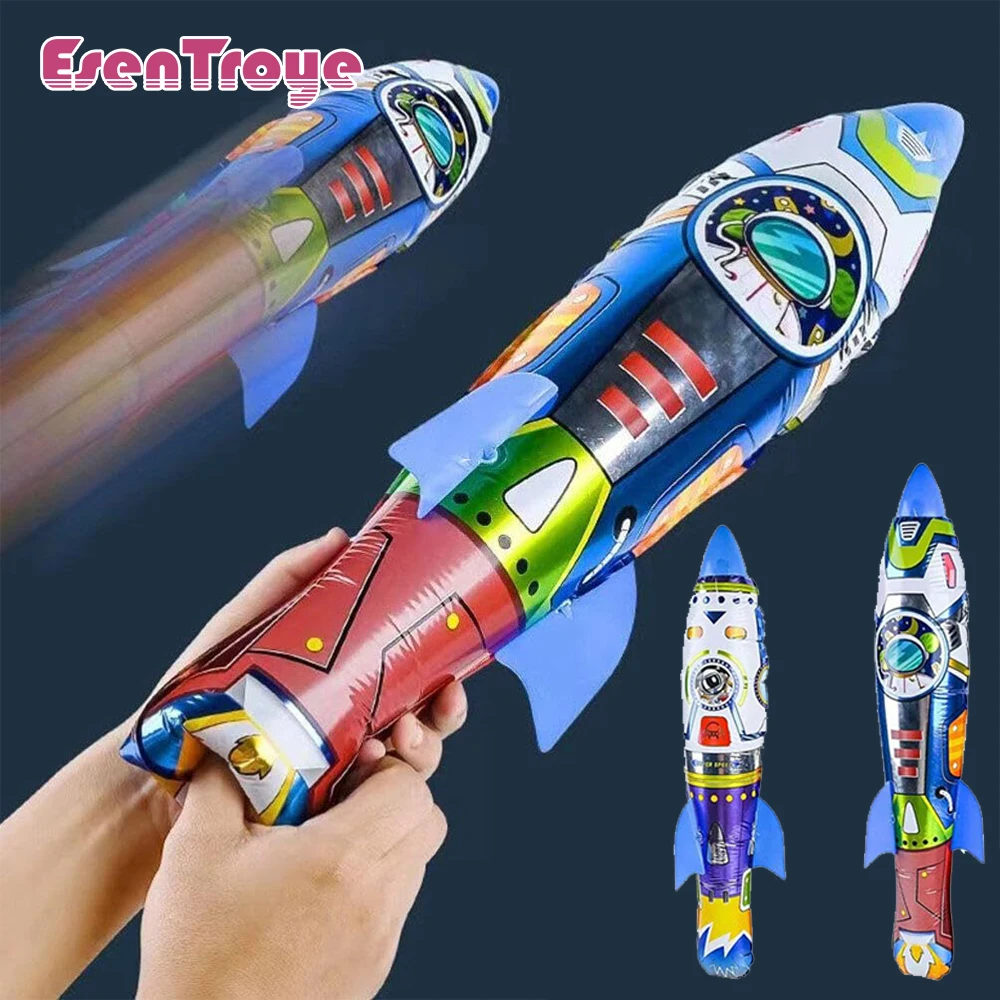 Hand Throwing Inflatable Ejection Rocket Launcher Large Flying Foil Balloon Set for Kids Space Birthday Shooting Toy Gift Favors