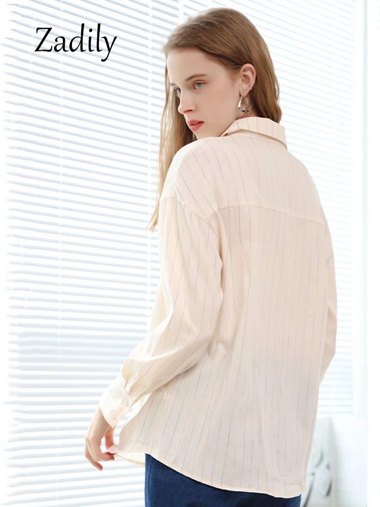 Zadily 2024 Spring Office Lady Long Sleeve Women Basic Striped Shirt Minimalist Button Up Ladies Work Shirts Female Blouse Tops