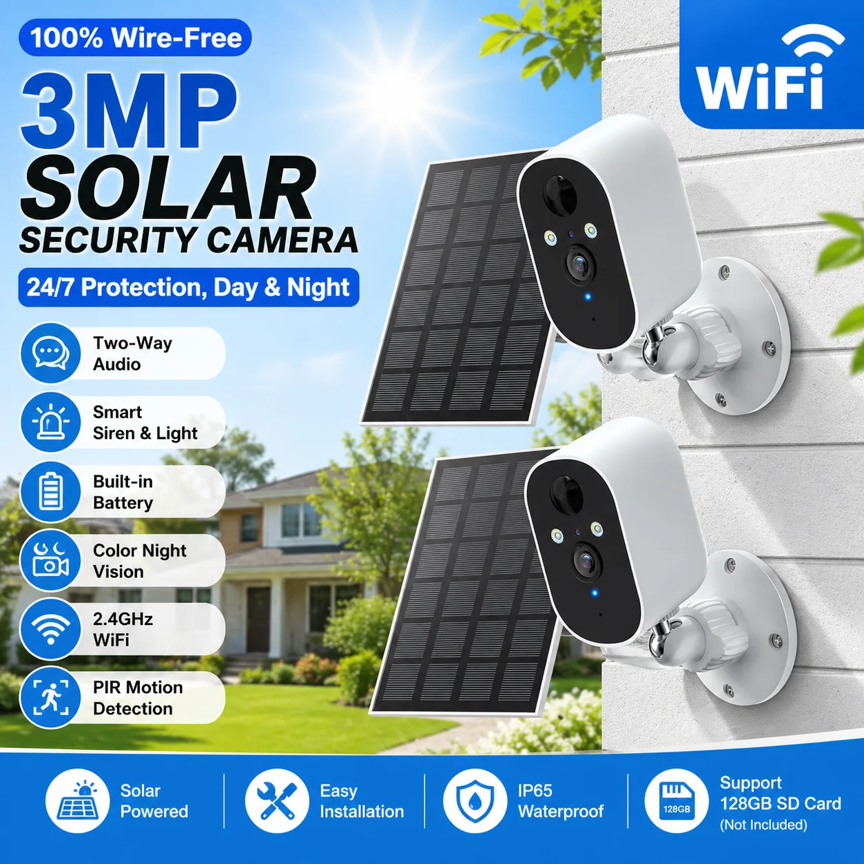 Woolink 2PCS 2K WiFi Security Cameras Outdoor Wireless Solar Surveillance Camera Two Way Audio Waterproof  Motion Human Alert