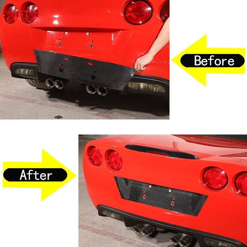 1Pcs Soft Carbon Fiber For Chevrolet Corvette C6 2005-2013 Car Rear License Plate Panel Covers Trim Sticker Car Accessories
