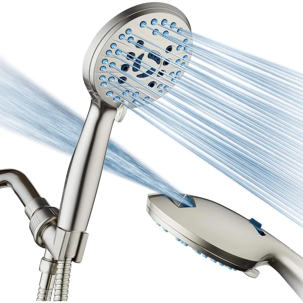 Pressure 8-mode Handheld Shower Head - Anti-clog Nozzles,Built-in Power Wash to Clean Tub,Extra Long 6 ft. Stainless Steel Hose