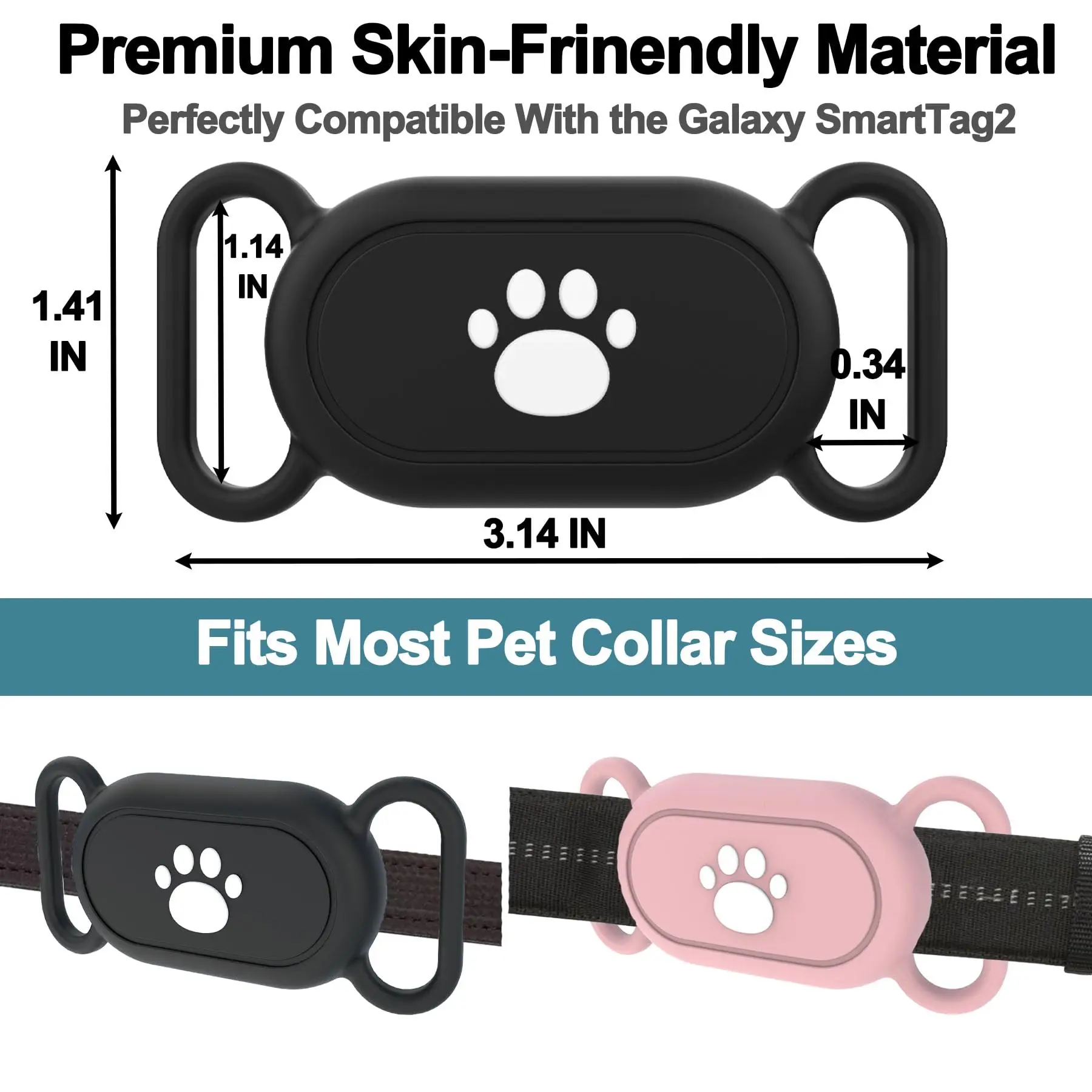 4 Pack Waterproof Silicone Case for Samsung Galaxy SmartTag2 Holder for Dog Collar, Anti-Chew GPS Finder Holder for Pet Collar