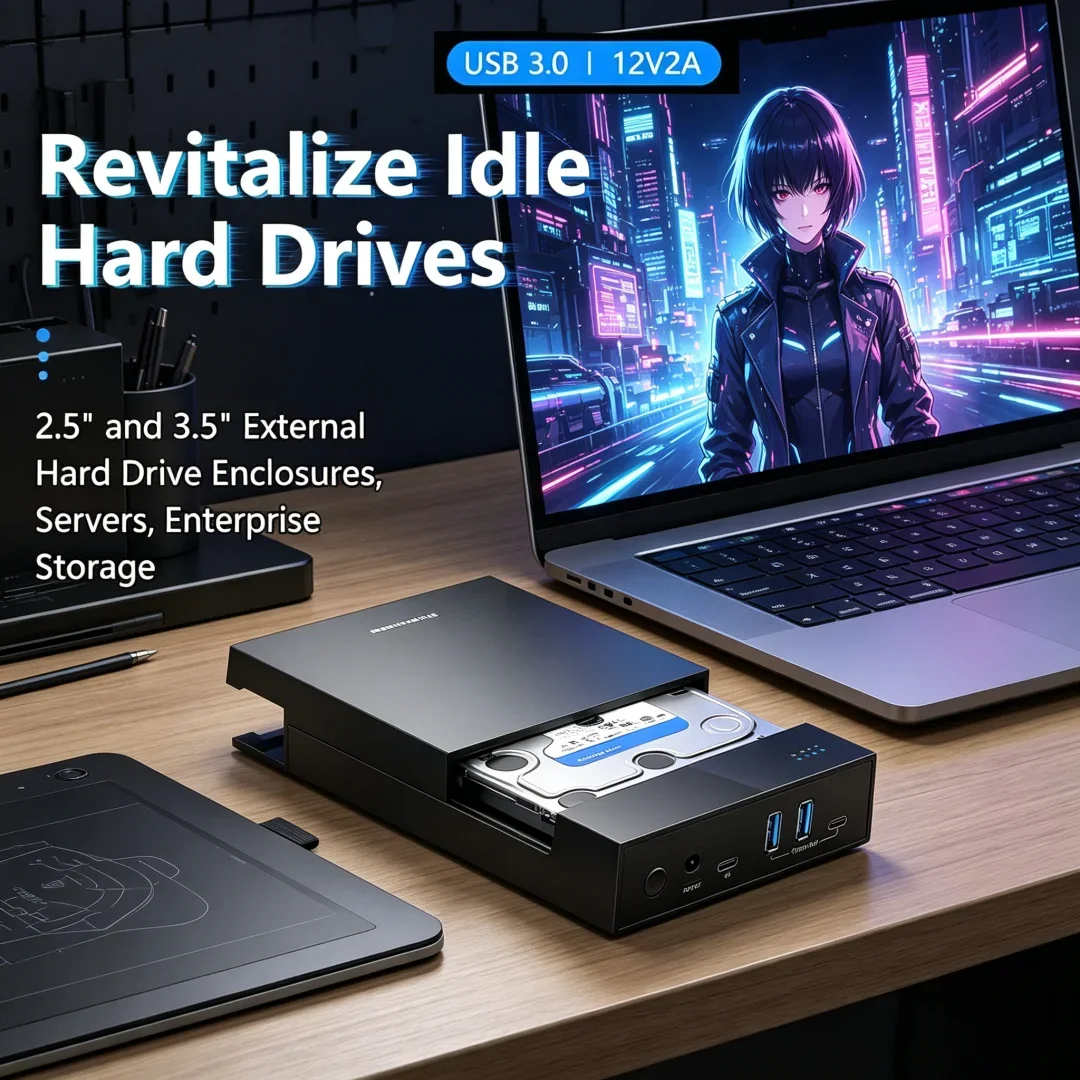 

Intricate 2.5/3.5 HDD/SSD Enclosure with USB3.0 HUB Support 18TB TYPE C TO SATA Adapter Tool Free HDD Case with 12V Power
