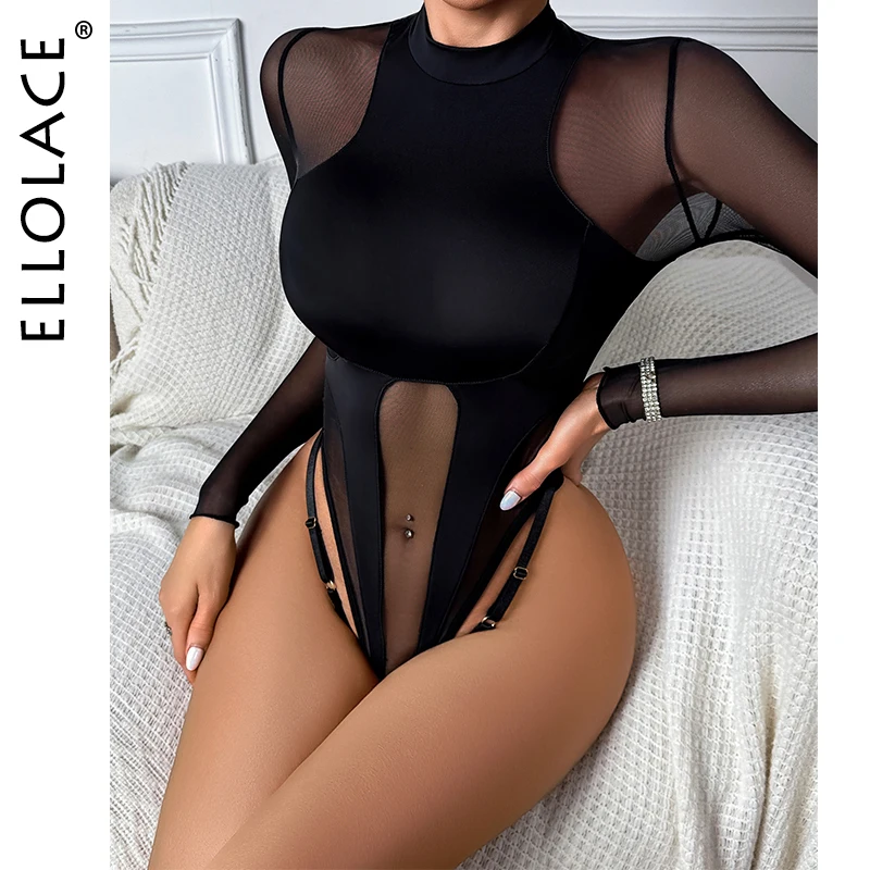 

Ellolace Porno Sexy Adult Female Bodysuit Sensual Long Sleeve Tank Mesh One-piece Erotic Babydoll See Through Costume for Women