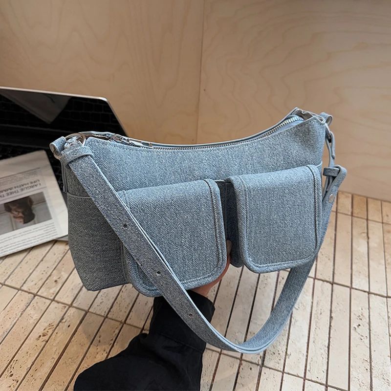 

Small Double Pocket Design Underarm Shoulder Bag Vintage Pu Leather Handbag Lady Versatile Crossbody Bag French Style Armpit Bag