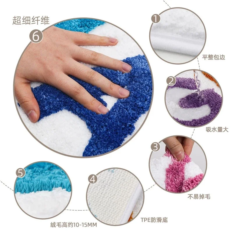 Jacquard Letter Absorbent Flocking Doormat Non Slip Quick Dry Welcome Rug For Entry Bathroom Kitchen Hallway Family Home